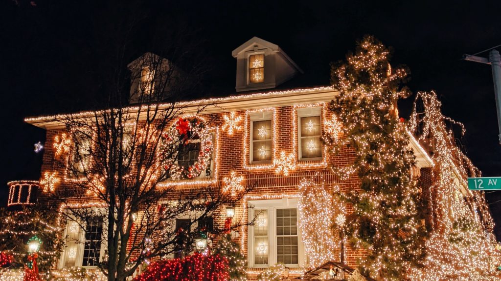 A house lavishly decorated for the holidays with lights